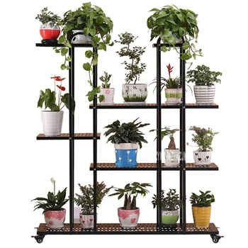 

New Outdoor Balcony Multi-layer Landing Plant Flower Pot Stand Garden Decoration Indoor Planter Pot Stand Wheeled Flower Shelf