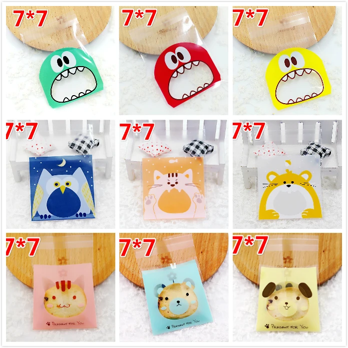 

Hot 50Pcs/Bag 7x7cm Cute Cartoon Animals Gift Bags Cookie Cake Packaging Self-adhesive Plastic Bags Biscuits Candy Food Package