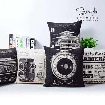 

Black and White Simple Industrial Style Office Decoration Car Pillow Retro Camera Cotton and Linen Pillowcase Sofa Cushion