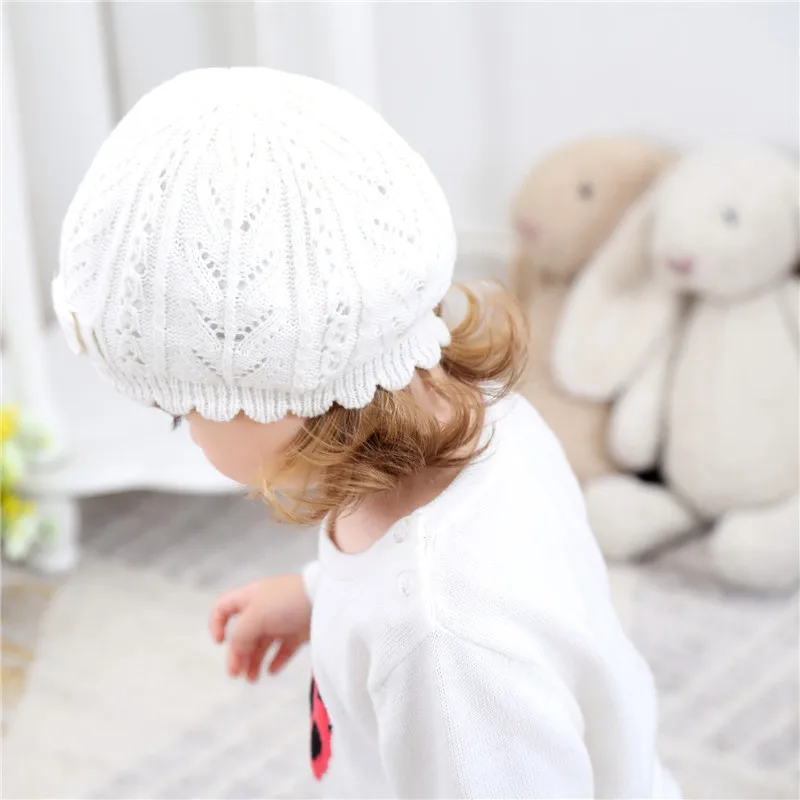 Knitted White Baby Beret Hat For Girls Bow Pricess Baby Beanie Double Layer Autumn Winter Girls Hat High Quality Baby Girls Hat (5)