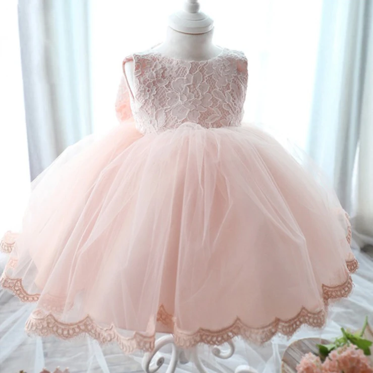 

New 2016 Fshion Flower Girl Dress Kids Clothing Party Wedding Birthday Girls Dresses Baby Girl White Pink Rose Dress