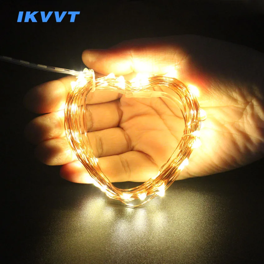 

IKVVT Garland LED String Copper Wire 3AA Battery Operated Waterproof Holiday Lighting Lamp for Christmas Wedding Party Decorate