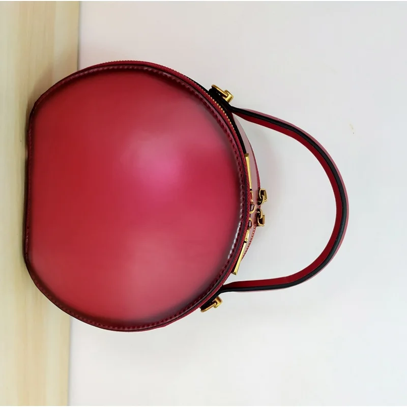 

Caker Brand 2019 Women Genuine Leather Handbag Fashion Elegant Ladies Shoulder Bags Red Chain Circle Bags