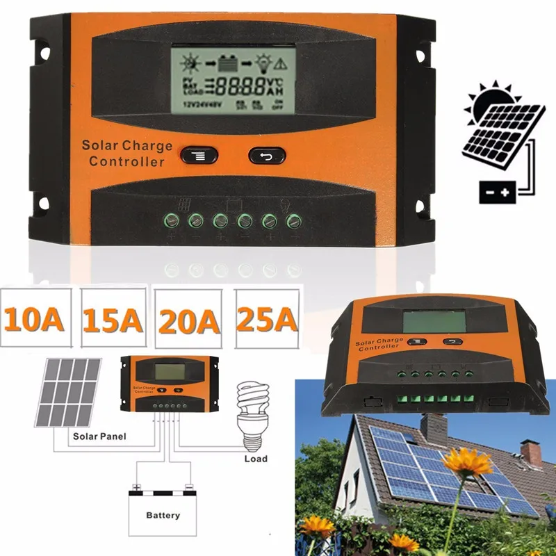 

10A 15A 20A 25A 12V 24V Auto Solar Charge Controller Auto Work PWM With LCD Display Dual USB Solar Cell Panel Regulator