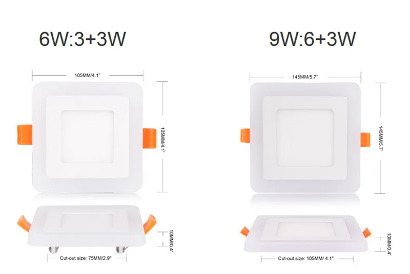 rgb, 6w, 9w, 16w e 24w, iluminação de painel interno e quadrada