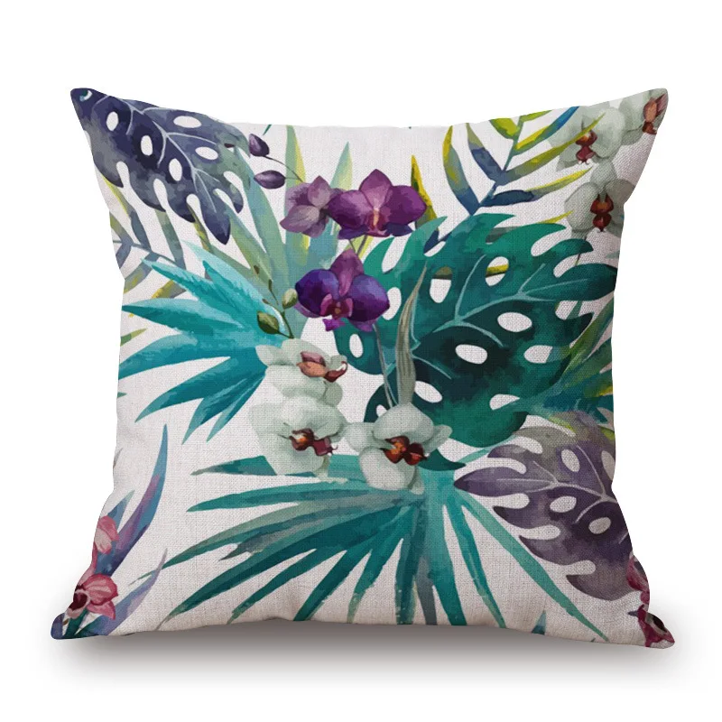 

45x45cm Home Decorative Pillow Almofada Cojines High Quality Linen Cotton Flamingo Parrot Pillow Lily Flowers Birds Cushion 1281
