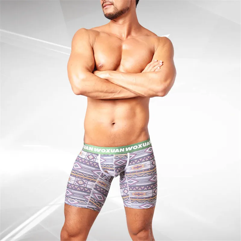 

WOXUAN Fashion Men Underwear/Man Sexy Cotton Spandex Long Boxers Shorts Seamless Underpants Chinese Printing Style Print Panties