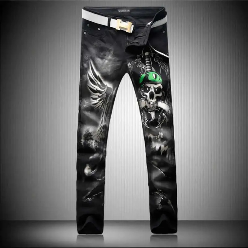 3D Skull Print Black font b Jeans b font New Arrival Man Long Trousers