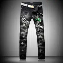 3D Skull Print Black font b Jeans b font New Arrival Man Long Trousers