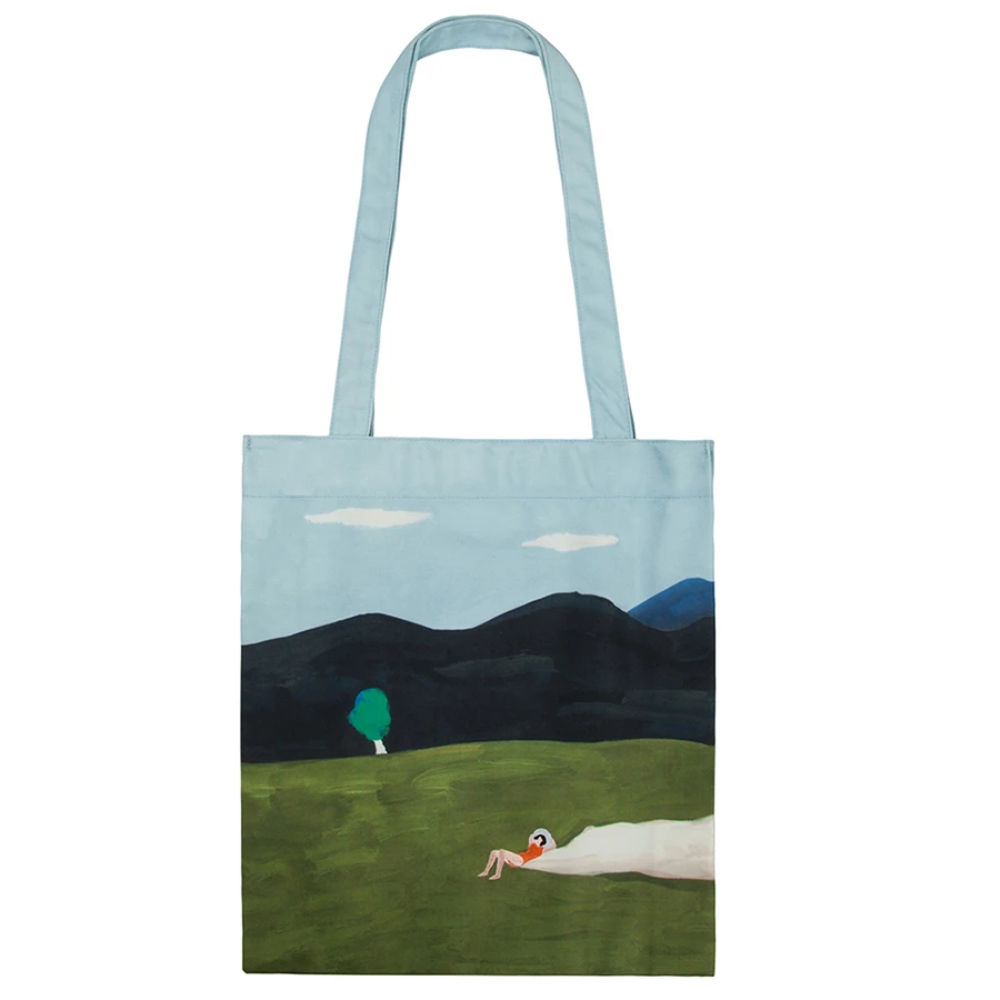 new original canvas printed shoulder bags with embroidery reusable shopping bags in beautiful scenery series 2(FUN KIK)