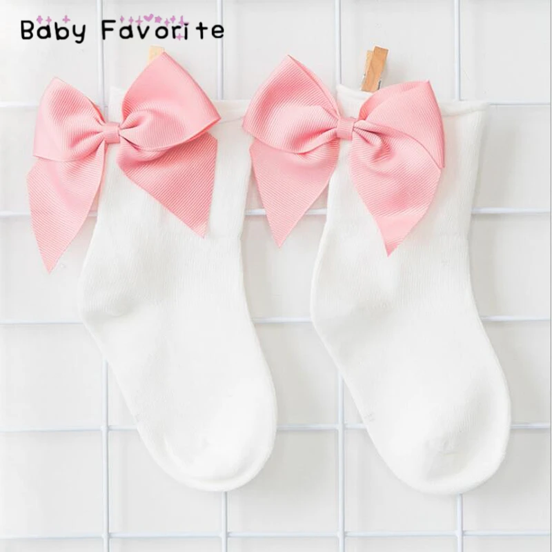 Baby Favorite Big Ribbon Bow Girl Socks Party Design Boutique Solid