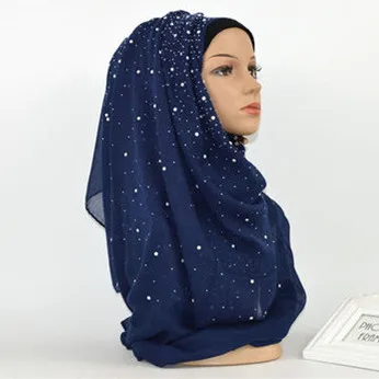

High quality plain Iron beads scarf cotton scarves studs silver pearls scarves headband wrap muslim scarves shawls 180*70cm
