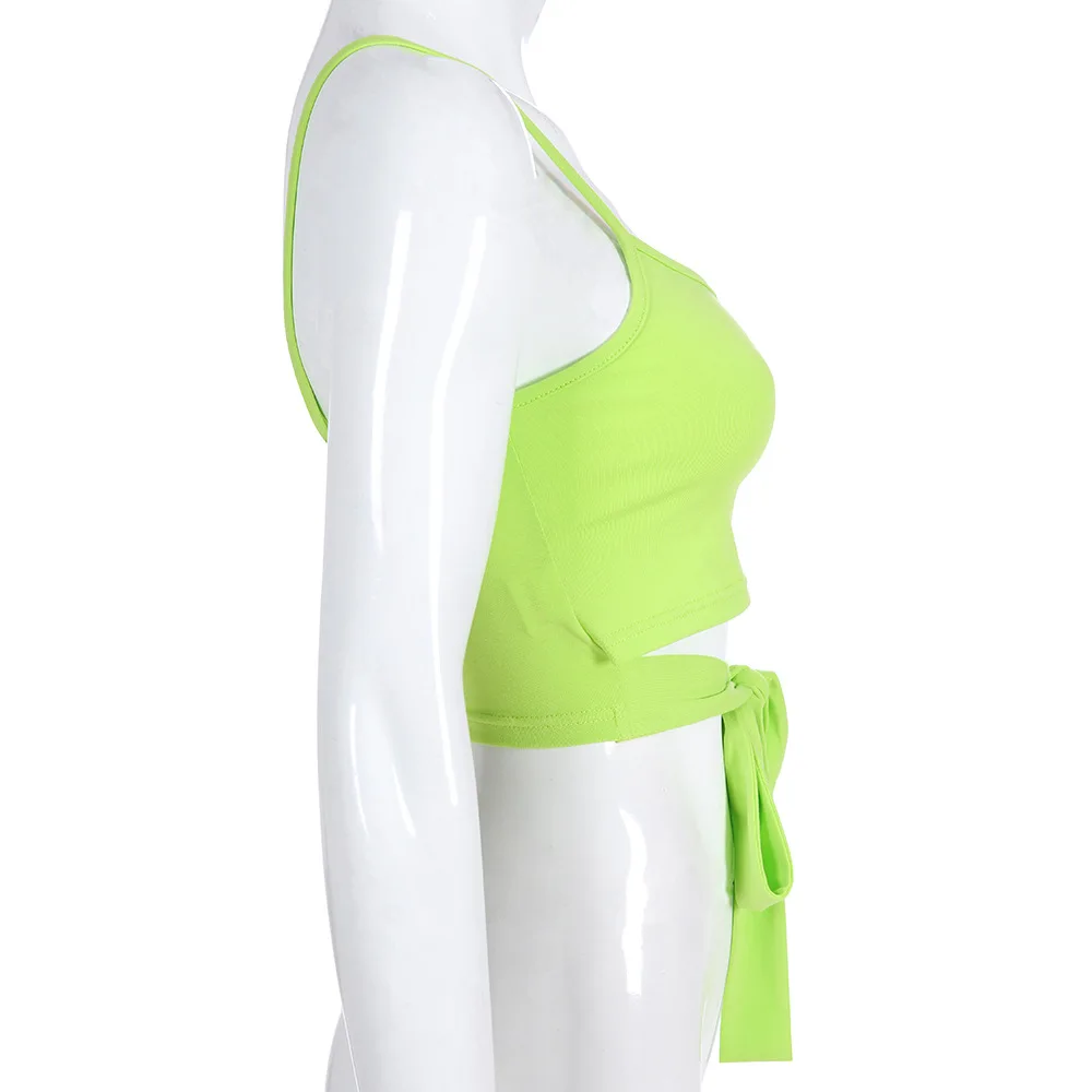 ArtSu неоновый зеленый топ летний цветочный принт на шнуровке Camis без рукавов сексуальный укороченный Топ Cami милые повседневные топы Mujer мода ASVE20535