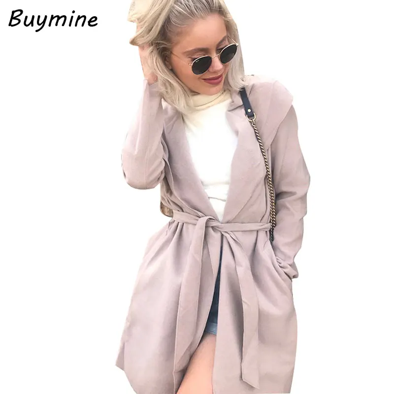 Light Pink Hooded Cardigan Trench Coat Warm Fleece Autumn Winter Woman Long Trench Coat Elegant