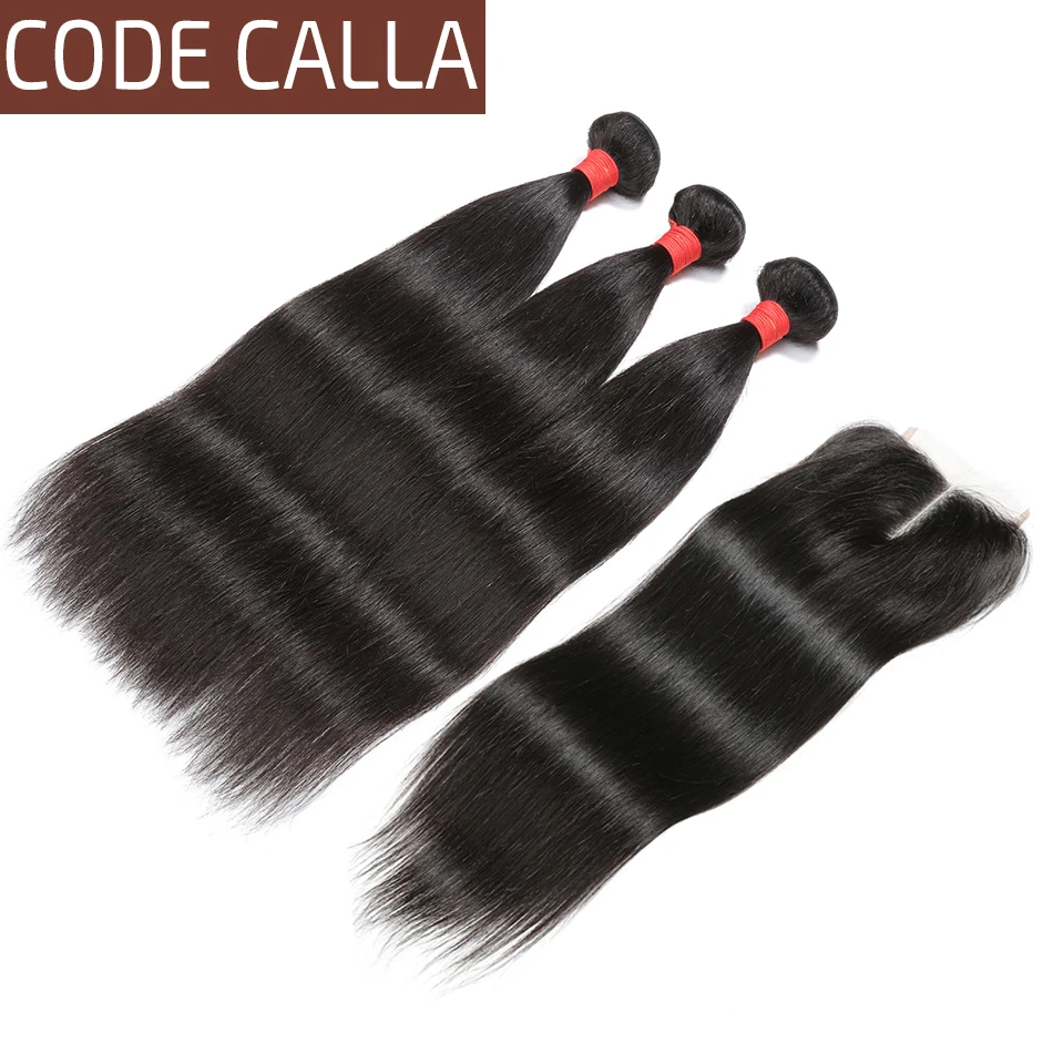 

Code Calla Straight Pre-colored Raw Virgin Human Hair Weave Extension Unprocessed Peruvian Hair Bundles With 4*4 Lace Closure