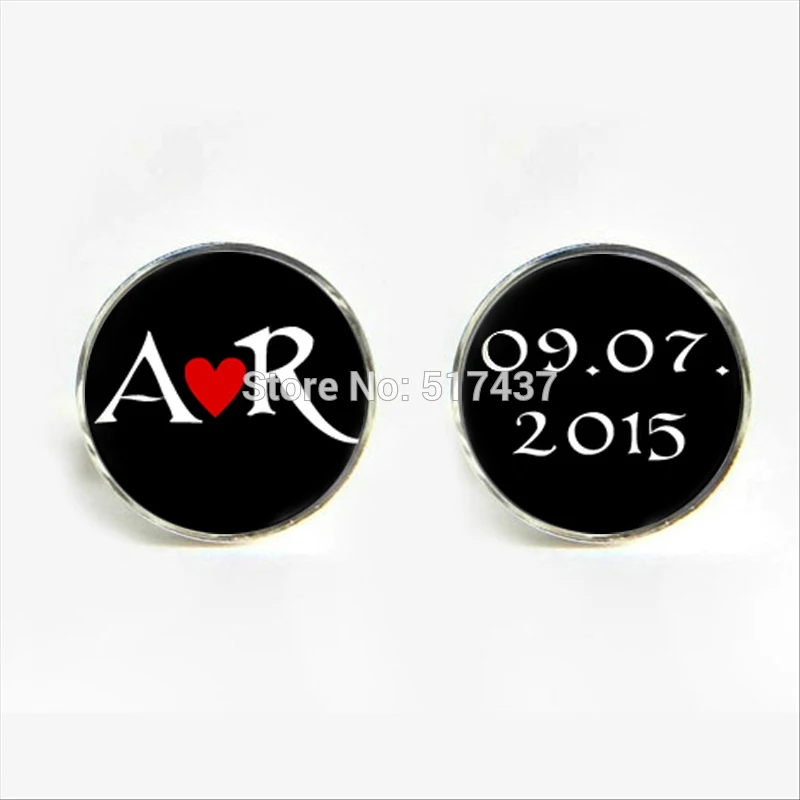 

J-819 2017 wholesale Monogram Initialien Cufflinks Date and Name Cufflink Silver Groom Cufflinks Wedding OMG
