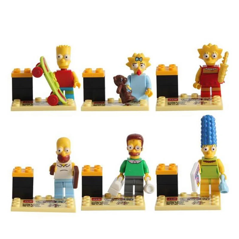6 pcs The Simpsons Building Block Bart Homer Marge Lisa Maggie Bricks