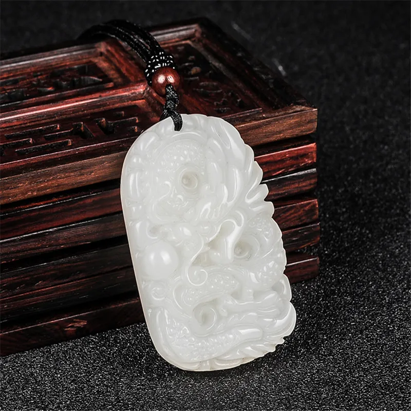 Natural Hand Carved Certificate Jade Dragon Necklace For Men Women Gift Pendant With Box