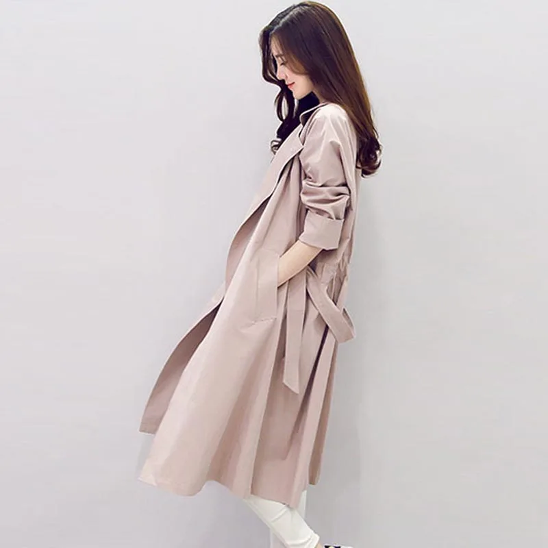 

Trench coat female 2020 spring autumn long slim women's windbreaker coat Korean version light color women trench coat