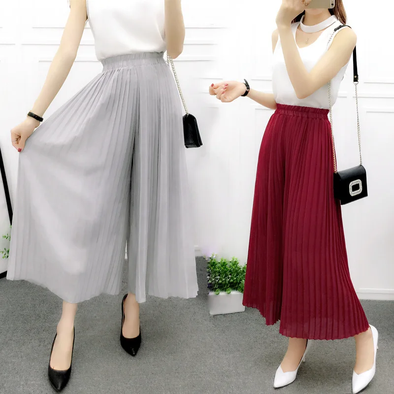 Корейская стильная плиссированная шифоновая юбка со свободной посадкой для отдыха, широкая шифоновая Женская юбка, пять цветов