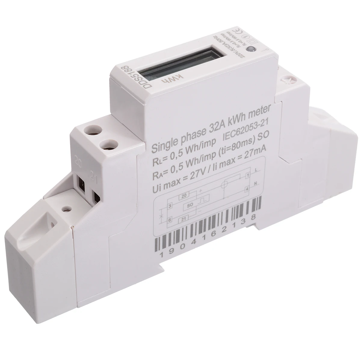 New White DDS5188 110/230V LED AC Meter Electric Meter Single Phase Din Rail KWH LCD 5 (32)A with S0 For DIN-Rail