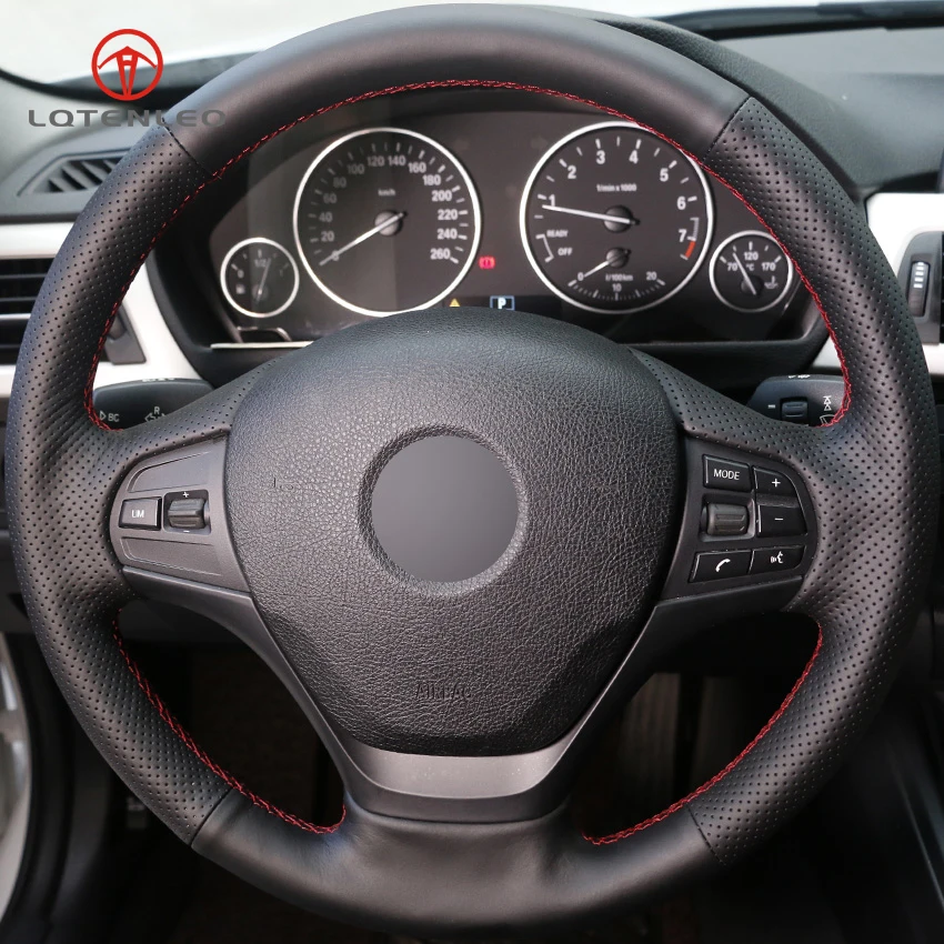 

LQTENLEO Black Artificial Leather Hand-stitched Car Steering Wheel Cover for BMW F30 316i 320i 328i