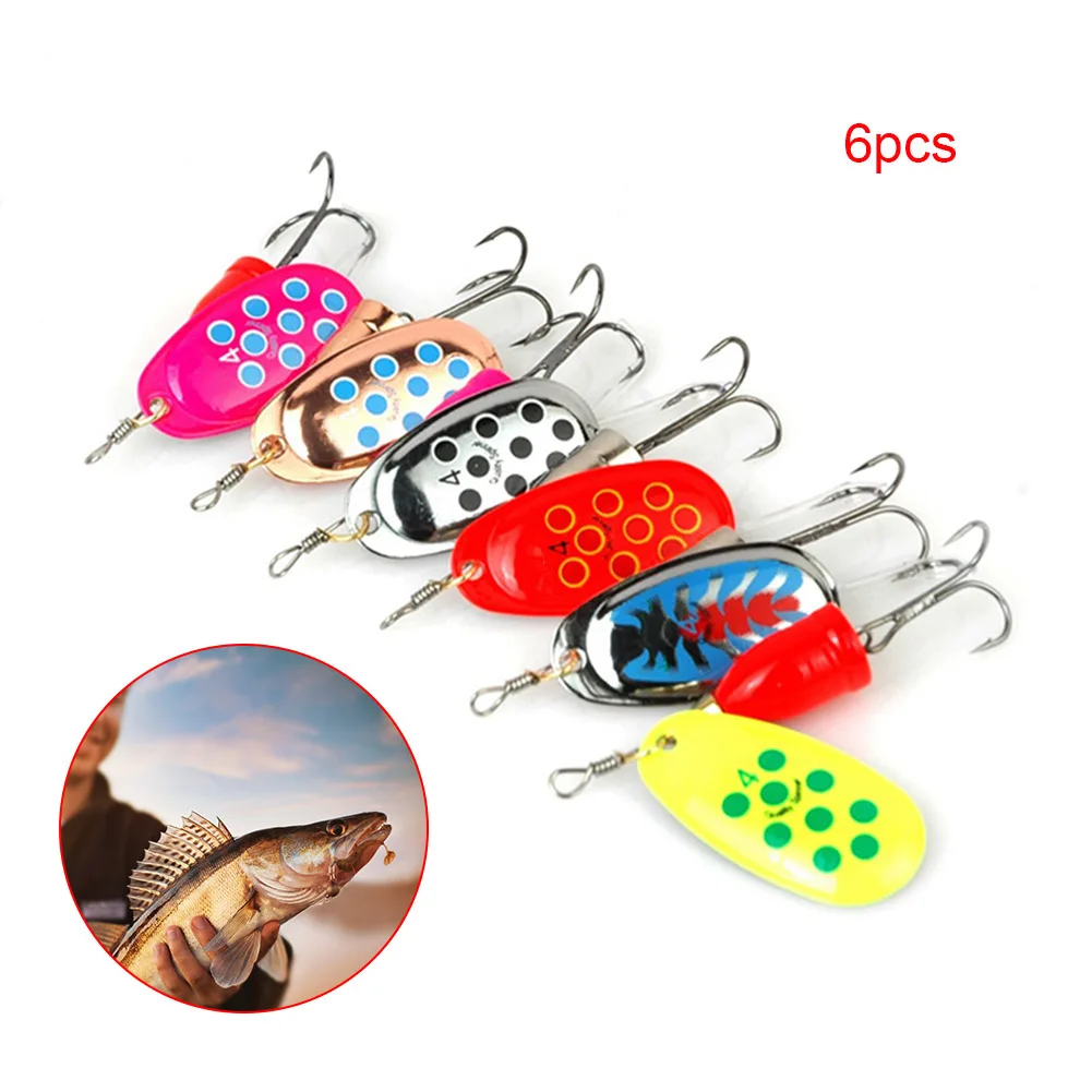 

6pcs Spinner Bait Metal Spoon Fishing Baits Set Colored Spinner Lure Tackle Hook Colorful rotating sequin bait