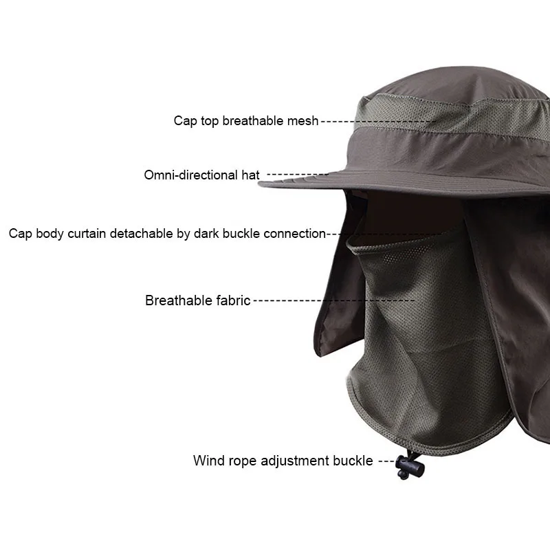 

Men Women Outdoor Sun Hat Fishing Hiking Hat With Face Neck Flap Protection Cover Removable Cap BHD2