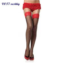 VOT7 vestitiy женские пикантные красные сетка из шнурков, Чулки с эластичным бортом, Для женщин дышащие антифрикционные Чулки 23