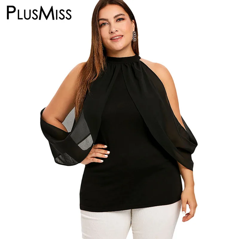 PlusMiss Плюс размер XXXXXL сексуальное с открытыми плечами Холтер шифоновая блузка