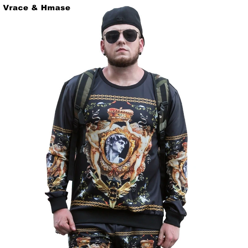 

European style character printing fashion large size sweatshirt men Autumn&Winter 2017 high-quality oversized sweatshirt XL-6XL