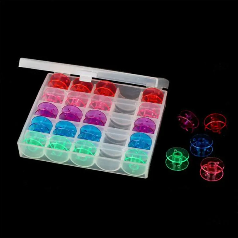 

organizer Box With 25 Empty Bobbins Sewing Machine Spools Colorful Case Storage U6621
