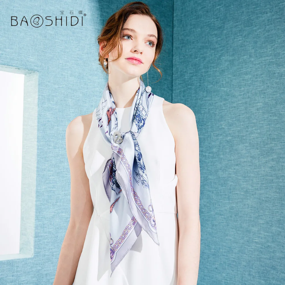 

[BAOSHIDI]100% Silk Scarf Women, 2017 New Arrival, Fashion Brand Scarf Shawl, 90*90cm Square Scarves, Elegant lady Shawl Hijab