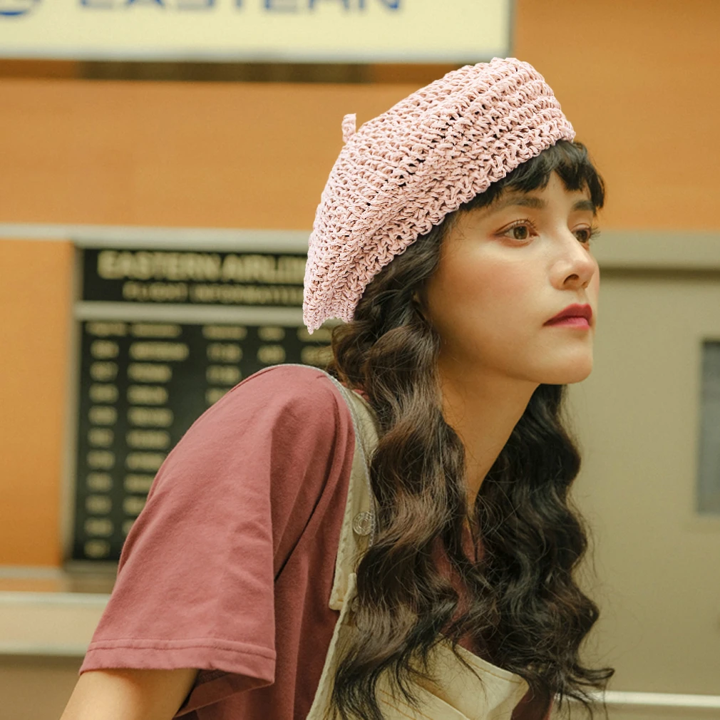 

GEMVIE Casual Women Summer Hat Photo Straw Hats Artist Beret Cap Elegant Solid Color French Style 2019 New Fashion Girl Hat
