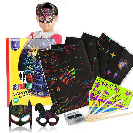 

Children's colorful scraping paper 50 100 sheets diy handmade a4 8K scratching painting non-toxic scraping paper sand painting