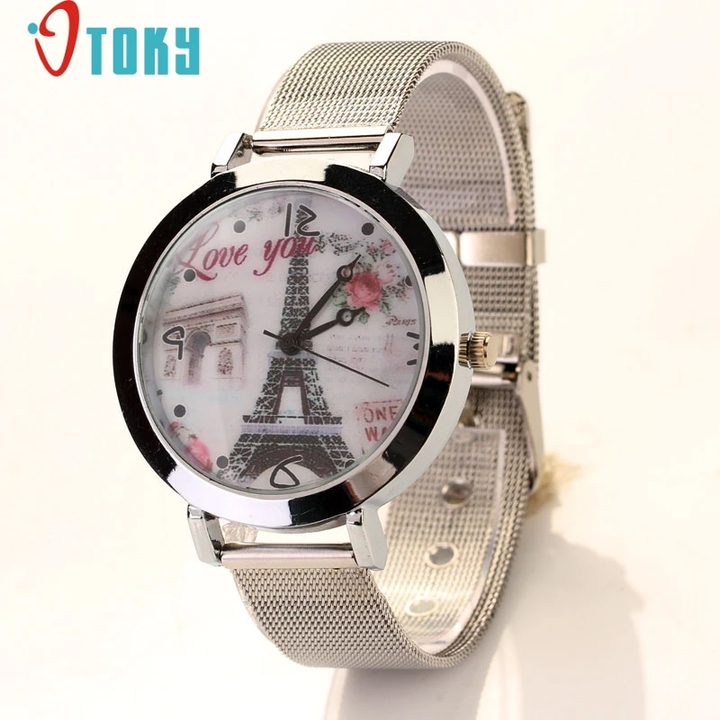 

OTOKY Unique 2017 Ladies Women's Watches LOVE Eiffel Tower Pattem Stainless steel Band Bracelet Watch Drop ship P40