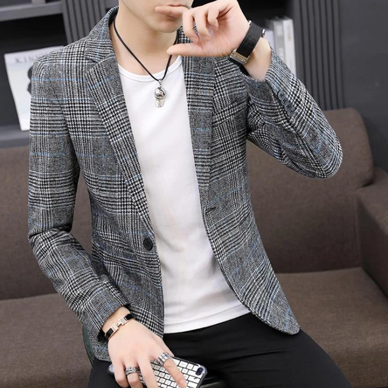 2018 New Plaid blazer men Spring autumn casual blazer masculino parka men suit jacket slim popular jackets men outerwear coats