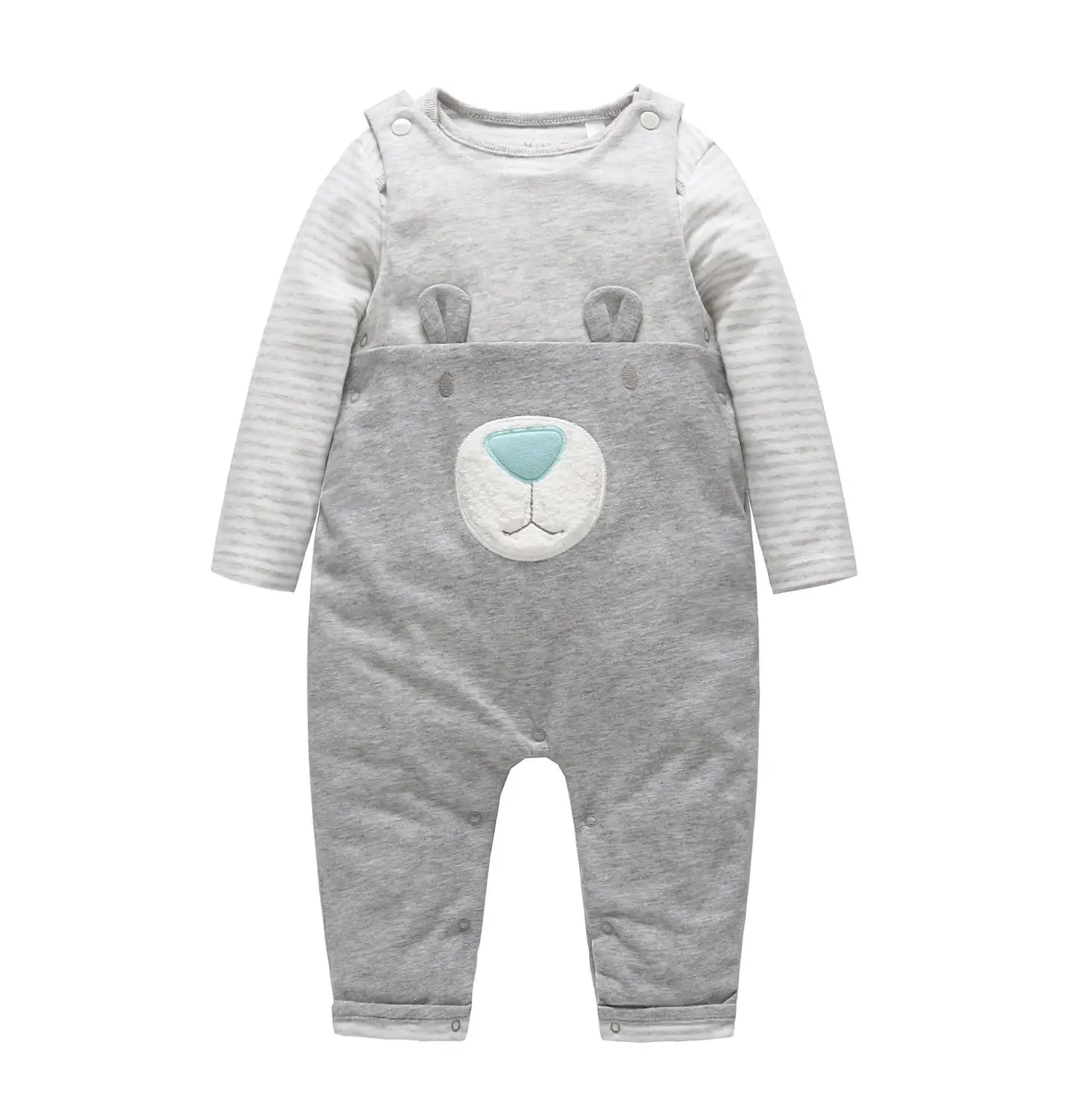 

High Quality Baby Boy Clothes Newborn Baby Boy Cotton Stripe Romper+Bear Suspender Trousers 2pcs Clothing Set Baby Bodysuits