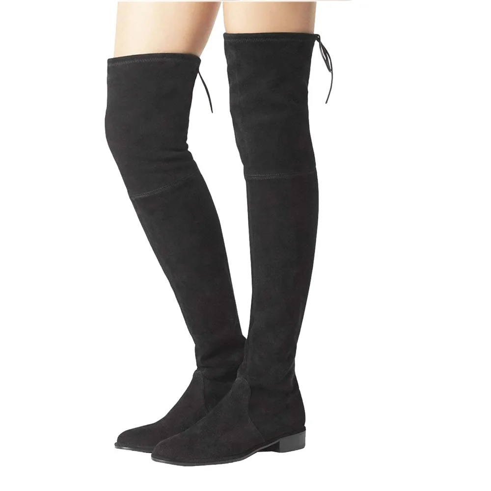 LOVIRS/женские классические Замшевые Сапоги выше колена на плоской подошве с круглым носком; модные классические сапоги для отдыха