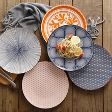 EECAMAIL Nordic Творческий Простой подглазурного Керамика посуда японский круглый пышной кружевной юбкой трикотажные брюки 10-дюймовая шпилька для Западной Стиль стейк плоская тарелка