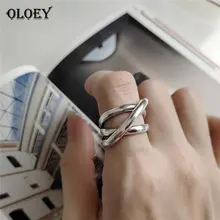 OLOEY Твердые 925 пробы серебряные Регулируемые кольца Корея геометрические Многослойные линии плетение Bijoux Femme Ювелирное кольцо в стиле панк YMR822