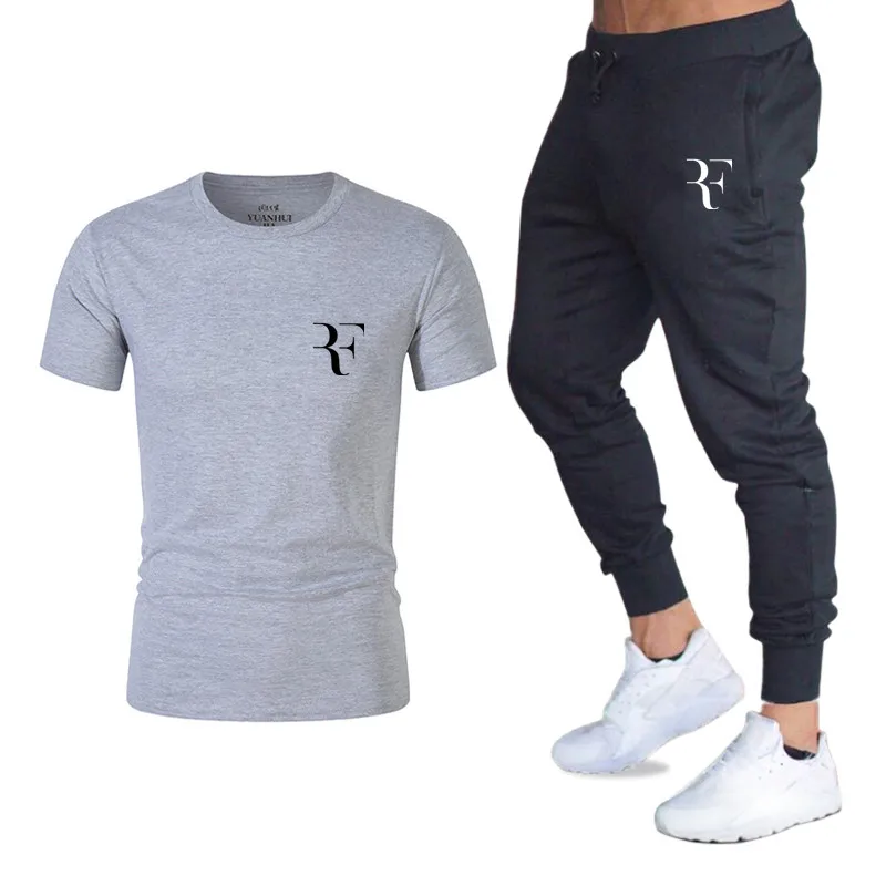 Fashion Style Summer Sets Roger Federer perfect logo printed T Shirts+pants RF 2 piece suit tracksuit Brand Gyms Workout Fitness