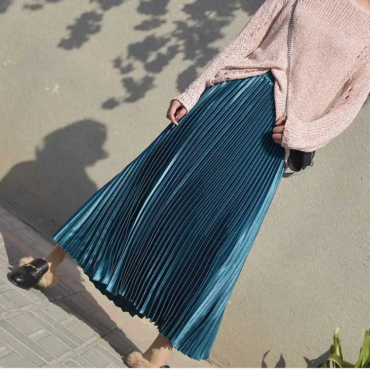 Высокая талия Женская длинная юбка винтажная плиссированная юбка Модный Топ бренд женские юбки женская Faldas Saia Женская Макси юбка