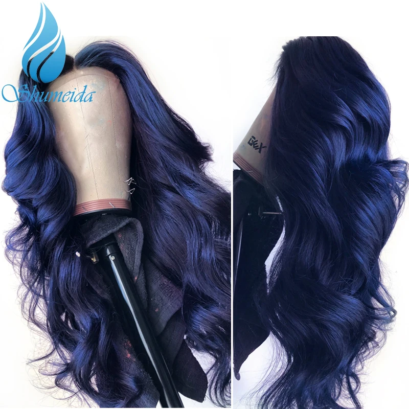 Парики на шнурках синего цвета с волосами младенца длинные волосы тела волна бразильские волосы Remy Предварительно выщипанные волосы 13*6 фронтальный парик