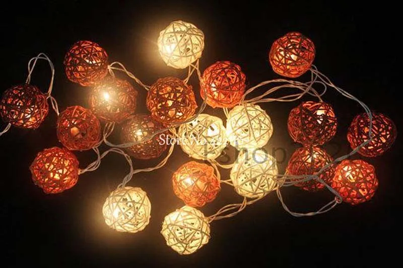 YIMIA 5 м 20 лампочек Sepak Takraw Ротанговые шары светодиодный гирлянда гирлянды огни свадебные Рождественские украшения белый/кофейный