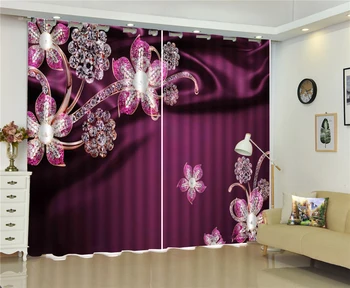 

Custom 3D Curtain Silk Luxury Diamond Flower Living Room Bedroom Beautiful Practical Blackout Curtains