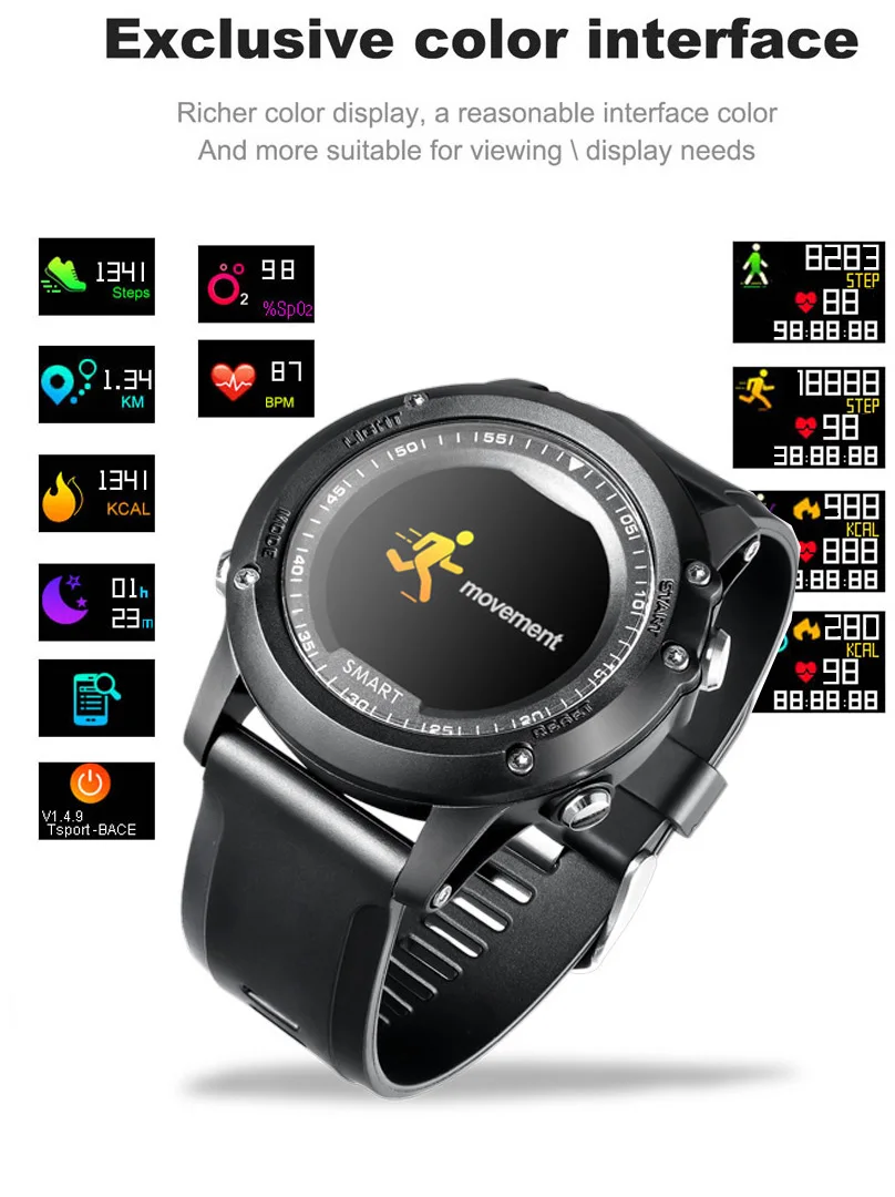 

T2 Bluetooth Smart watch Heart Rate Blood Pressure Oxygen Professional Swimming Diving for Smartphone Smart Watch PK xiaomi m3