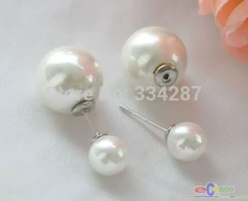 

wholesale New style 14mm white ROUND south sea shell PEARL stud EARRING