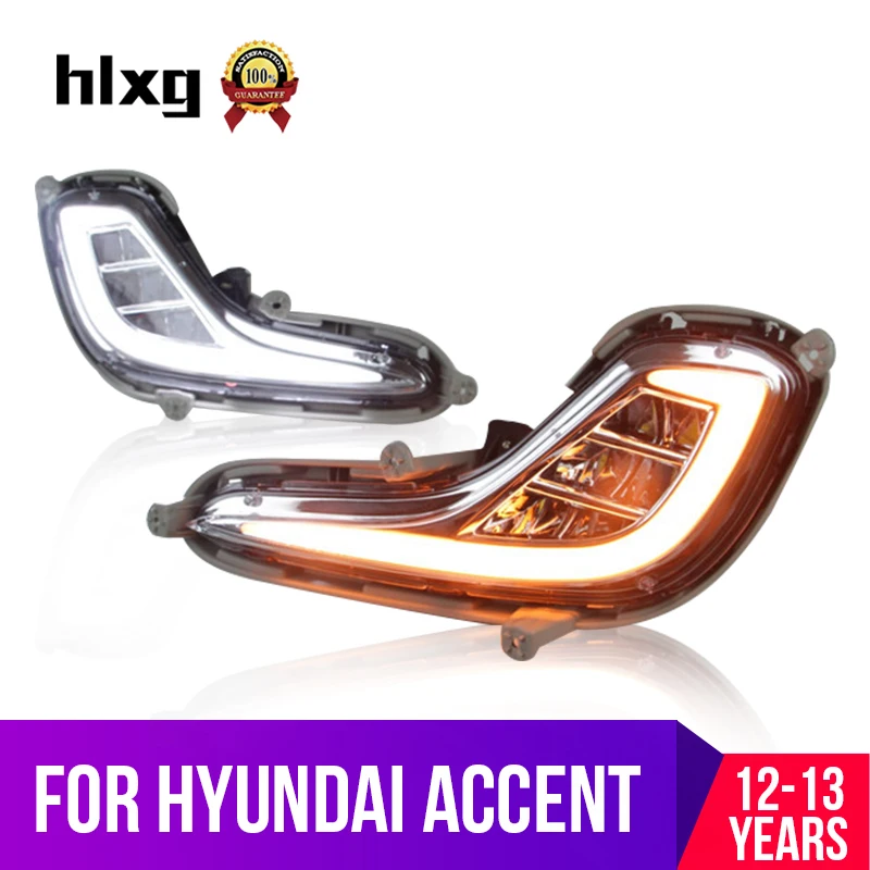 hlxg LED DRL Fog lights For Hyundai Accent 2012 2013 Daytime Running