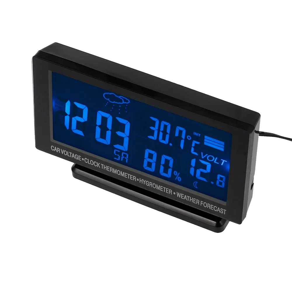 Led Digital Clock Car °C//°F Thermometer Hygrometer Voltage Weather Forecast 12V